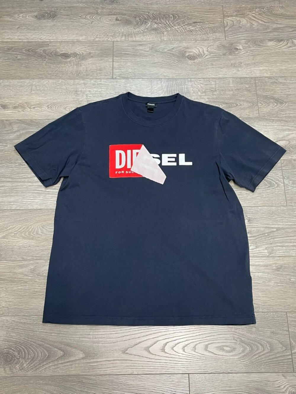 Diesel Navy‎ Blue Sticker Peel Graphic Box Logo T-Shirt Luxury Casual Men's Tee